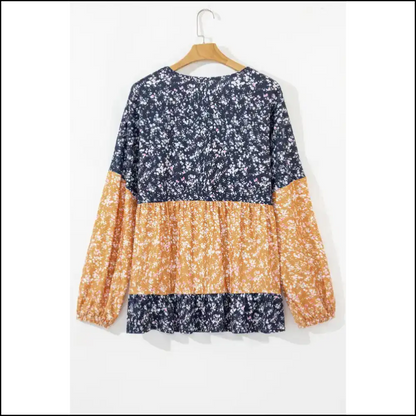 Blue Floral Ruffle Hem Long Sleeve: Because Adulting is Hard 💀 Needful Things - Blouses