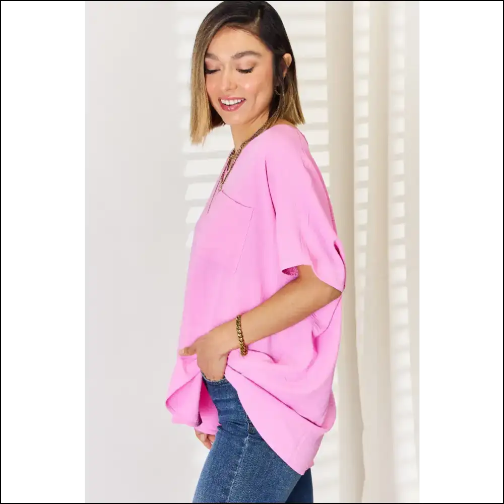 Chic Zenana Textured Short Sleeve Blouse - Blouses