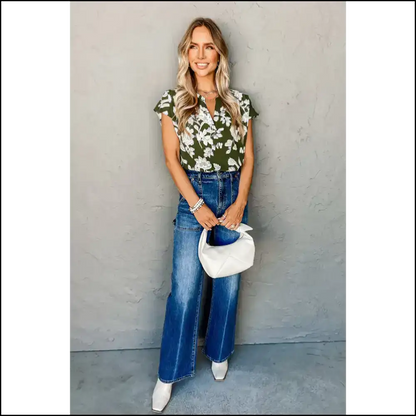 Green Floral Split Neck Blouse my Wardrobe’s Having a Moment - Blouses