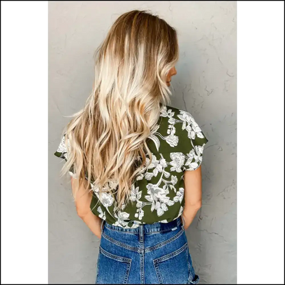 Green Floral Split Neck Blouse my Wardrobe’s Having a Moment - Blouses