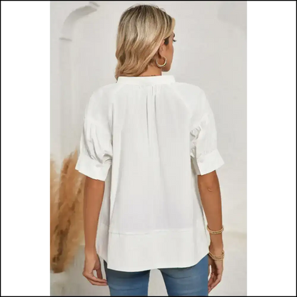 White Ruched Bubble Sleeve Top Wardrobe’s New Bff - Blouses
