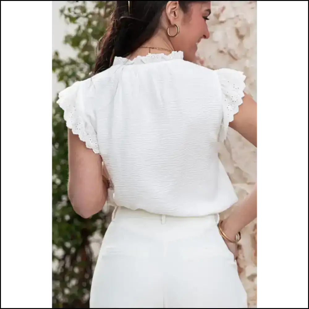 Needful Things: Holy Crinkle! White Ruffled Embroidered Blouse - Blouses