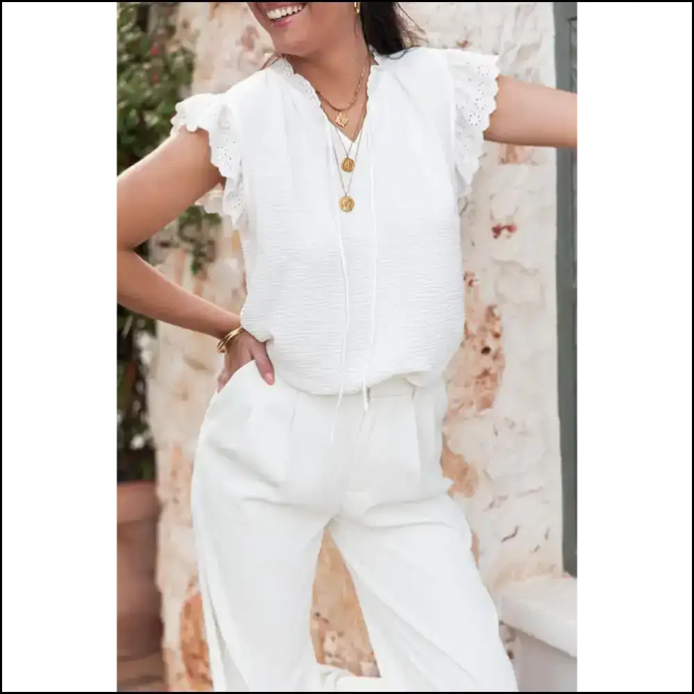 Needful Things: Holy Crinkle! White Ruffled Embroidered Blouse - s - Blouses