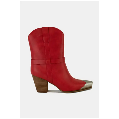 Beast Fashion Faux Leather Metal Toe Ankle Boots - Red / 6