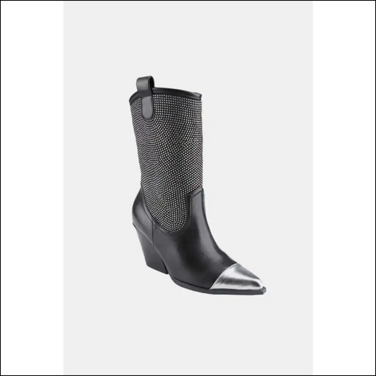 Weeboo Chunky Heel Rhinestone Western Cowboy Boots - Black / 6.5