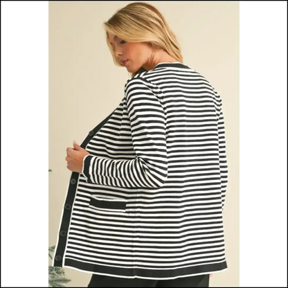 Chic Black Striped Cardigan: Finally Fashion that Hides my Sins 🖤 Cardigans