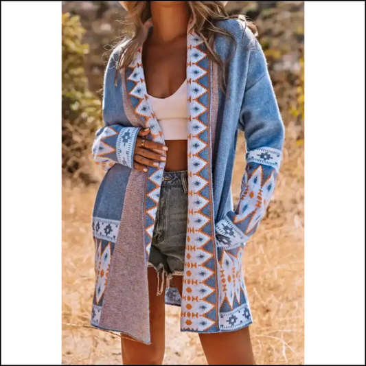 Chic Blue Geometric Cardigan: Needful Things’ ?Oops I’m Fabulous’ Sweater 💙 - s - Cardigans