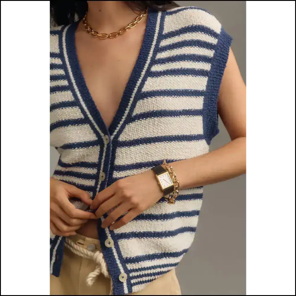 Needful Things: Chic Blue Stripe Vest – Fashionably Late 💙 Cardigans