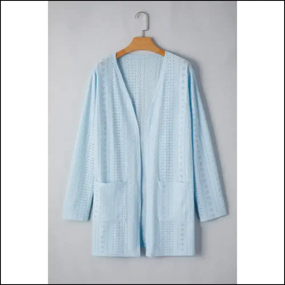 Mist Blue Long Sleeve Pocket Cardigan: Runway Ready () Cardigans