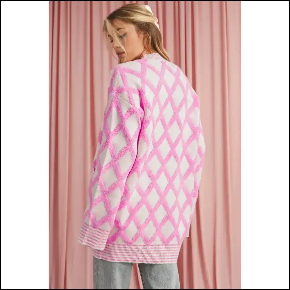 Pink Checkered Pockets: your Cozy Queen Cardigan 👑 Needful Things Cardigans