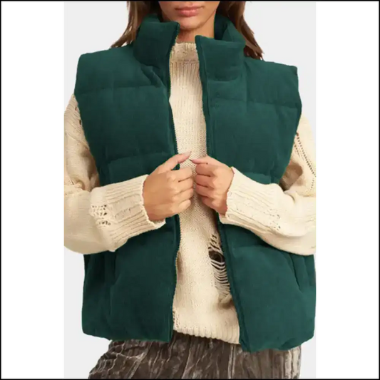 Jungle Green Corduroy Puffer Vest: Ironic Warmth from Needful Things 😂 - s - Coats