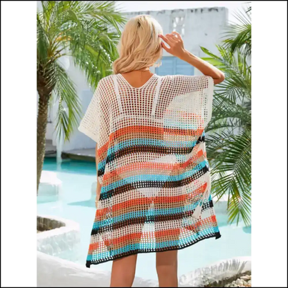 Angel Wings Cutout Striped Cover-up with Tassel - Cover-ups