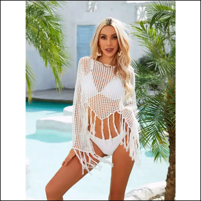 Feeling Heavenly in our Angel Wings Fringe Trim Cover-up! 👼✨ - Cover-ups