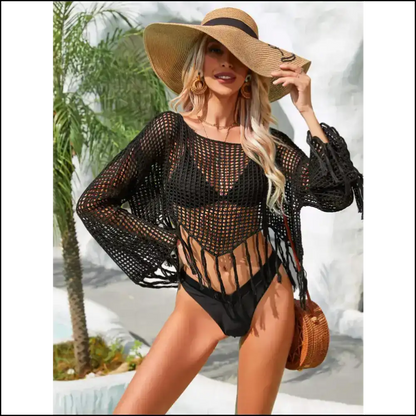 Feeling Heavenly in our Angel Wings Fringe Trim Cover-up! 👼✨ - Black / l - Cover-ups