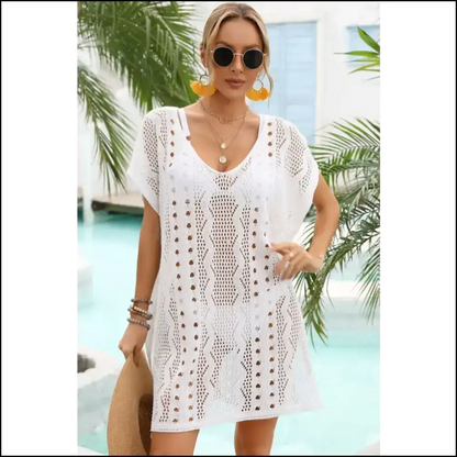 Heavenly Vibes: Unleash your Inner Angel in our Wings Openwork Dress! 😇✨ - White / one Size - Cover-ups