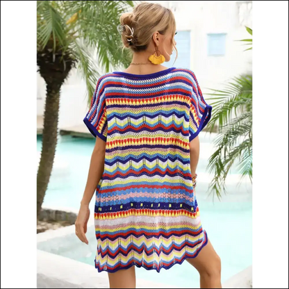 Angel Wings Rainbow Stripe Scalloped V-neck Cover-up Dress - Cover-ups