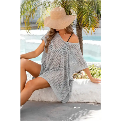 Sashay in Style: the Angel Wings Openwork Scoop Neck Cover-up! 😇✨ - Sky Blue / one Size - Cover-ups