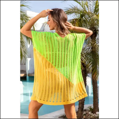 Angel Wings Slit Color Block V-neck Cover Up - Cover-ups