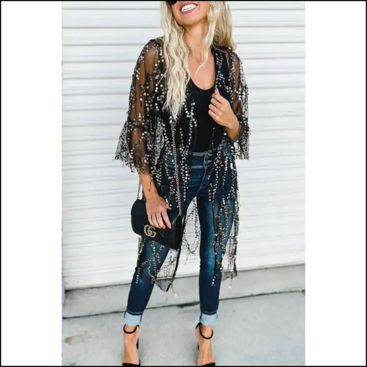 Black Sequin Kimono: Shine & Steal the Show Darling! ✨ Needful Things - s - Cover-ups