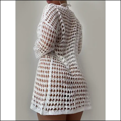 Chic Openwork Boat Neck Long Sleeve Cover-up - Cover-ups