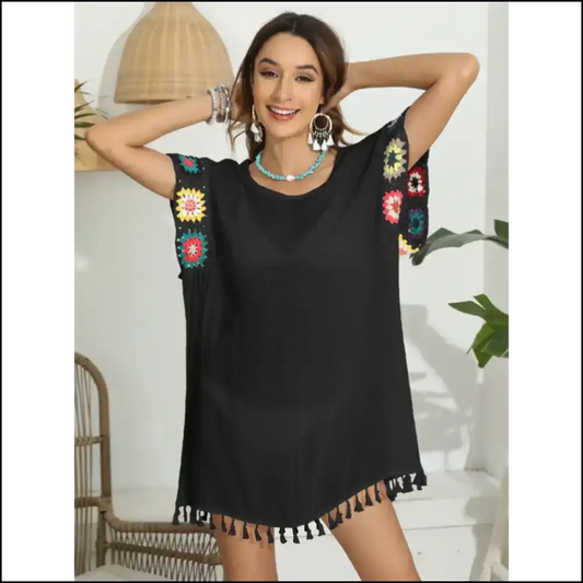 Tassel Boat Neck Flutter: your New Bestie for Beach Shenanigans!🌊😄 - Black / one Size - Cover-ups