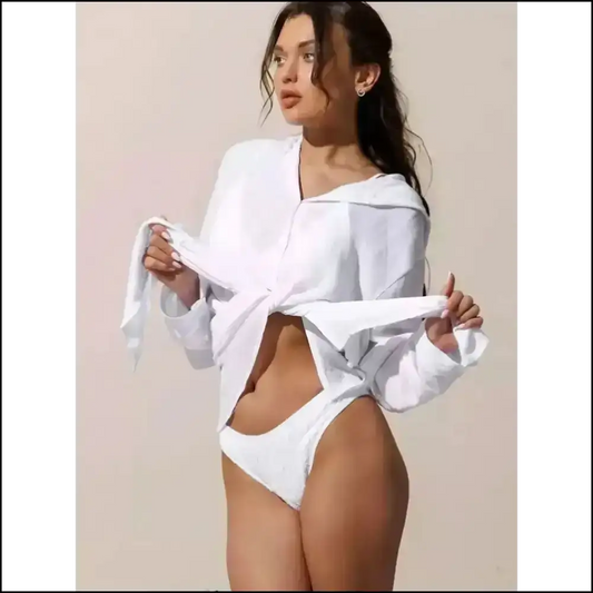 Unleash your Inner Fashionista with the Chic Button Hooded Cover-up! 🎉 - White / one Size - Cover-ups