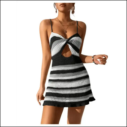 Chic Cutout Striped Dress: where Comfort Meets ?i Might be a Beach Bum” - Cover-ups