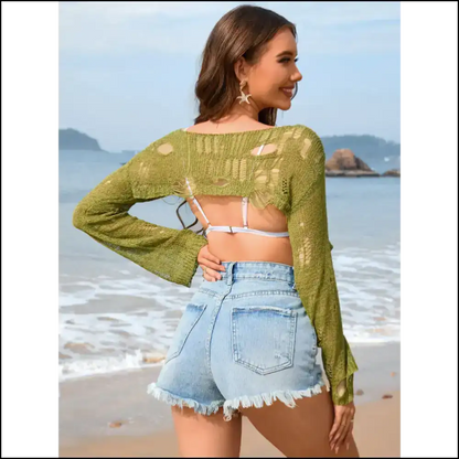 Chic Distressed Boat Neck: Because Fashion Shouldn’t Sink at the Beach! 😎 - Cover-ups