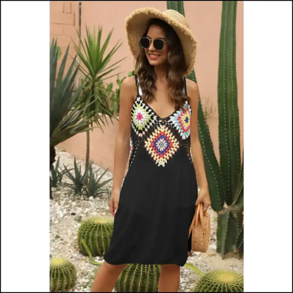 Unleash your Inner Diva with our Chic Geometric V-neck Cover Up Dress! 💃✨ - Black / one Size - Cover-ups