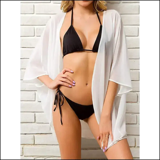 Chic Open Front Half Sleeve Cover-up - White / S/m - Cover-ups