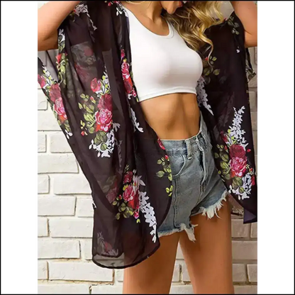 Chic Open Front Half Sleeve Cover-up - Cover-ups