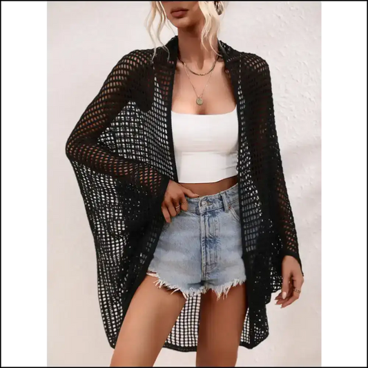 Chic Openwork Longline Cover: Flaunt it Like you just Won the Lottery 💃💰 - Black / m - Cover-ups