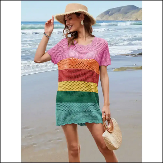 Chic Openwork Round Neck Magic: Cover-up your Regrets in Style! - Rainbow / s - Cover-ups