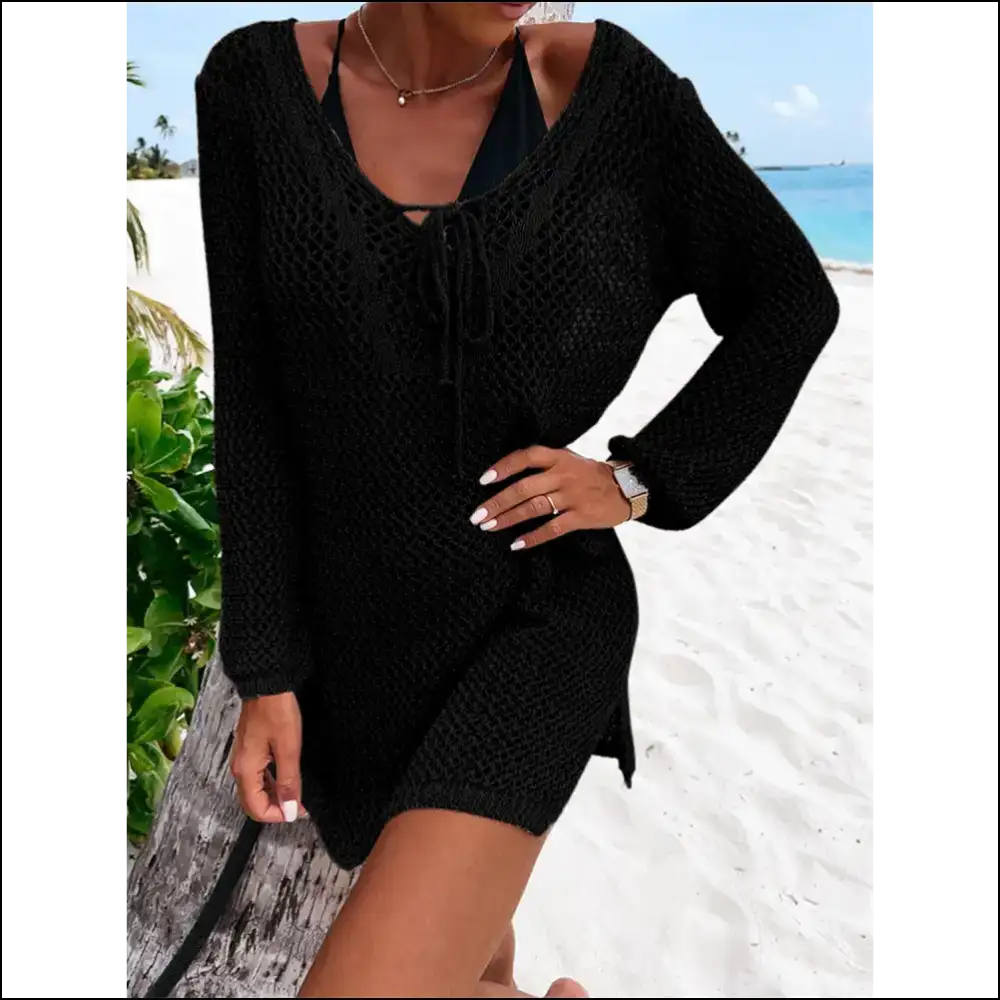 Chic Openwork Tie Neck Cover-up - Black / s - Cover-ups
