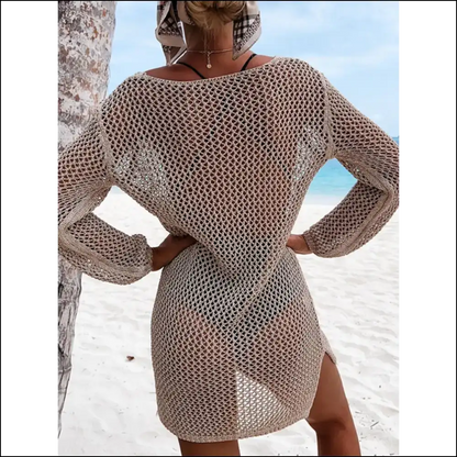 Chic Openwork Tie Neck Cover-up - Cover-ups