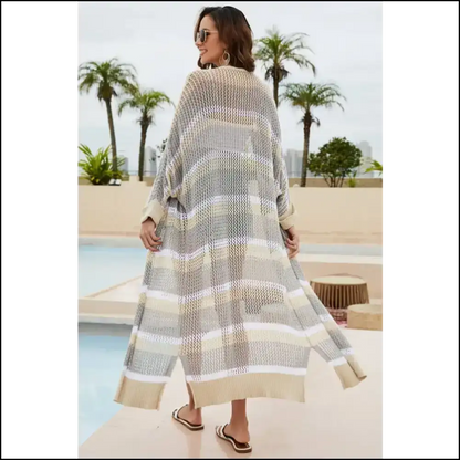 Get your Chic Striped Open Duster: Elegance for the Playful at Heart! 😄✨ - Cover-ups