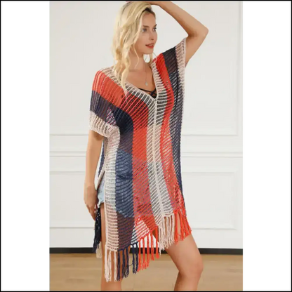 Unleash your Inner Sunshine Goddess with our Sassy Tassel Color Block! 🌞✨ Cover Ups