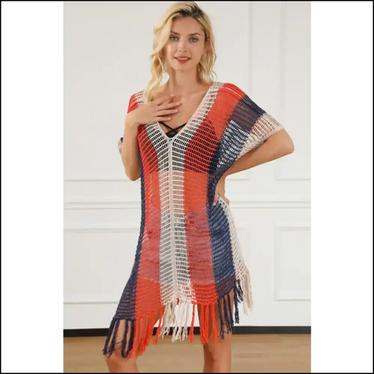 Unleash your Inner Sunshine Goddess with our Sassy Tassel Color Block! 🌞✨ Multicolor / s Cover Ups
