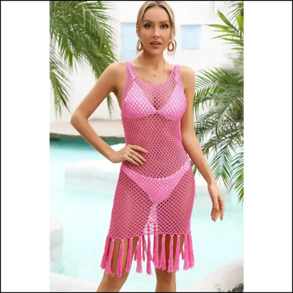 Angel Wings Fringe Hem Openwork Cover-up Dress - Cover-ups