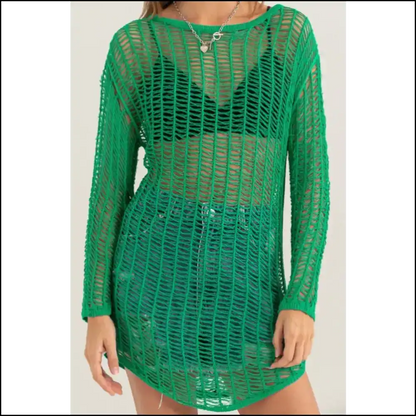 Crochet Long Sleeve Cover Up - Cover-ups