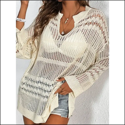 Sass Up your Style in our Cutout Notched Long Sleeve Cover-up! 💃✨ - Cover-ups