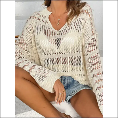Sass Up your Style in our Cutout Notched Long Sleeve Cover-up! 💃✨ - Cover-ups