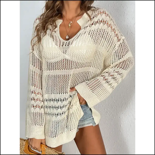 Sass Up your Style in our Cutout Notched Long Sleeve Cover-up! 💃✨ - Tan / Xl - Cover-ups