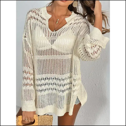 Sass Up your Style in our Cutout Notched Long Sleeve Cover-up! 💃✨ - Cover-ups