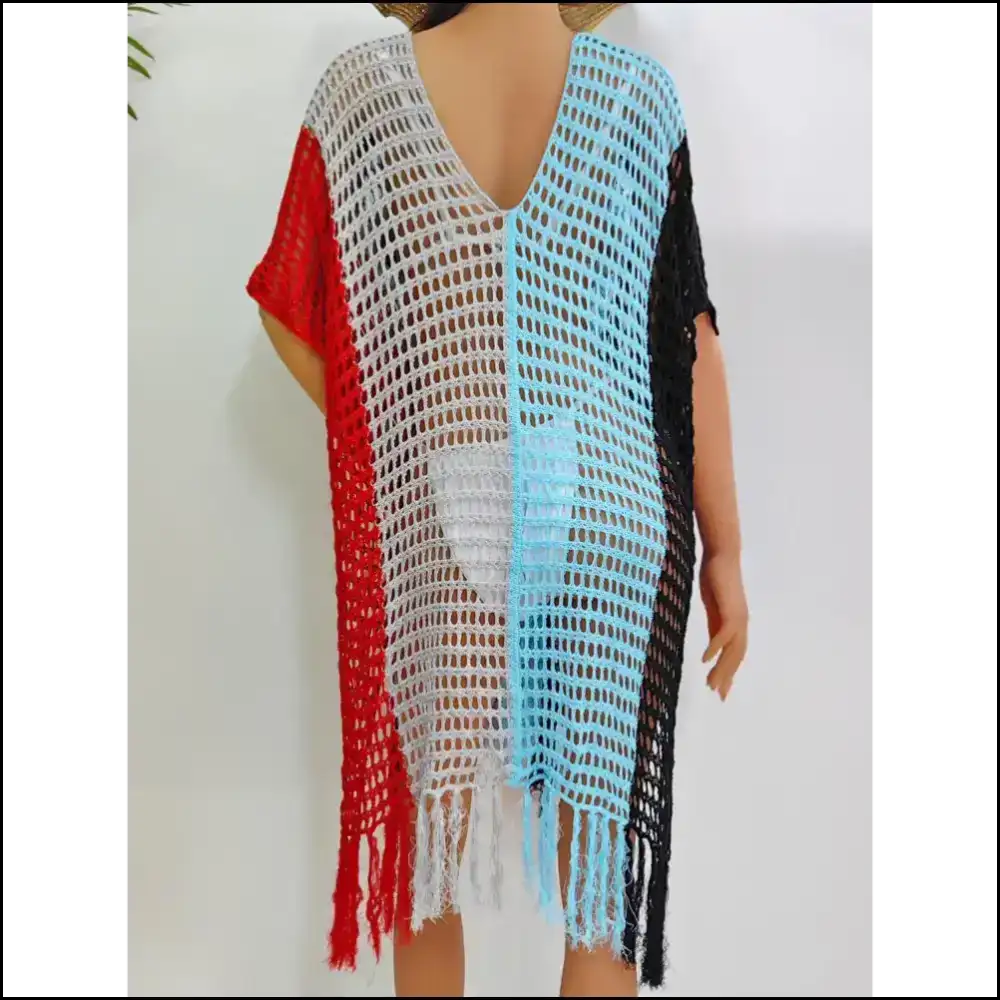 Fringe Color Block Cover-up: where Goddesses Go to Hide and Shine! 🌈✨ - Cover-ups