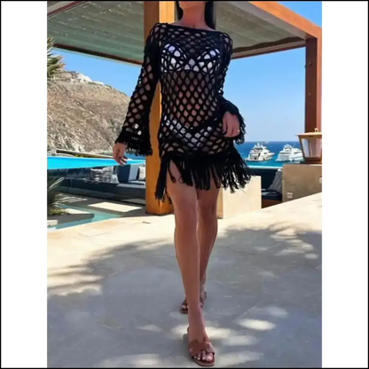 Unleash your Inner Diva with our Fringe Cutout Long Sleeve Magic!✨💃 Cover Ups