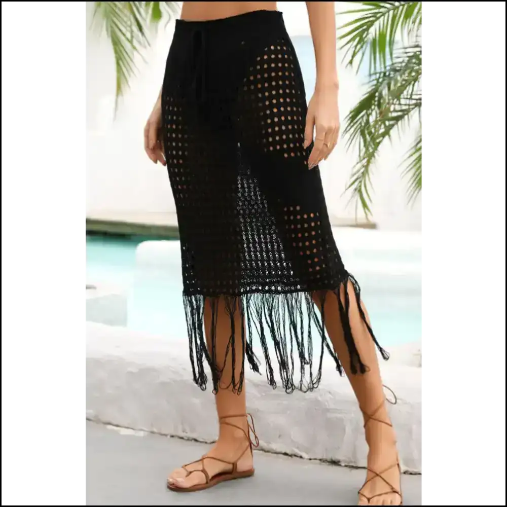 Angel Wings Fringe Hem Skirt with Drawstring Waist - Cover-ups