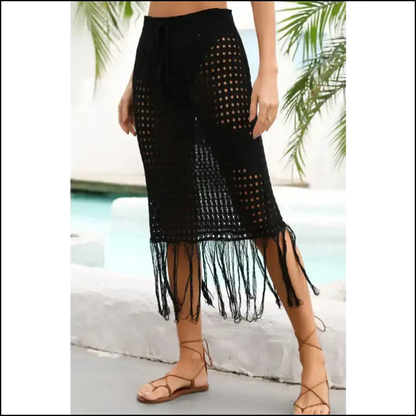 Angel Wings Fringe Hem Skirt with Drawstring Waist - Cover-ups