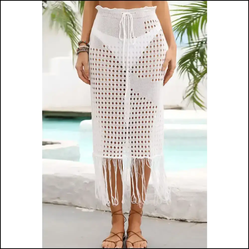 Angel Wings Fringe Hem Skirt with Drawstring Waist - White / Xl - Cover-ups