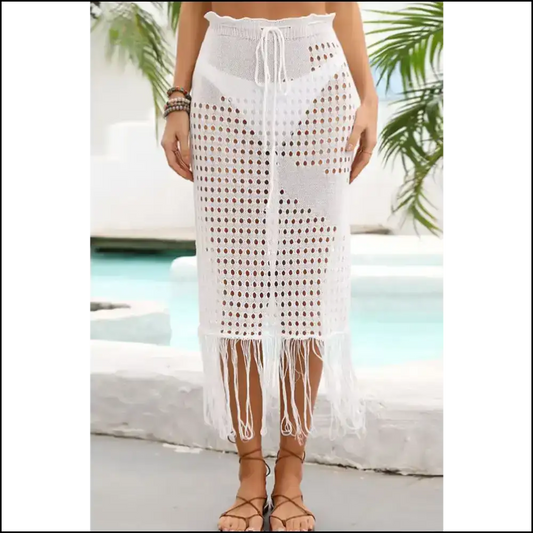 Angel Wings Fringe Hem Skirt with Drawstring Waist - White / Xl - Cover-ups
